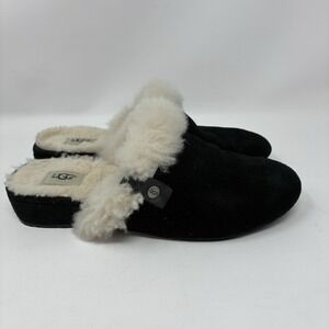 UGG AUSTRALIA Elanor Black Slipper Lamb Fur Slide Sandals Suede Size 7